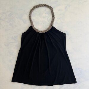 Fashion Bug Silver Chain Halter Neck Black Tank Top Blouse